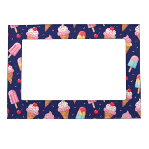 Ice cream, popsicles and cherries pattern magnetic frame