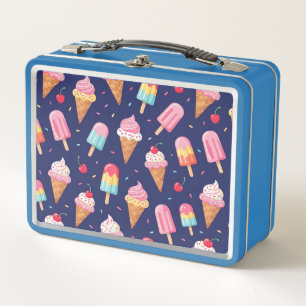 Ice cream, popsicles and cherries pattern metal lunch box