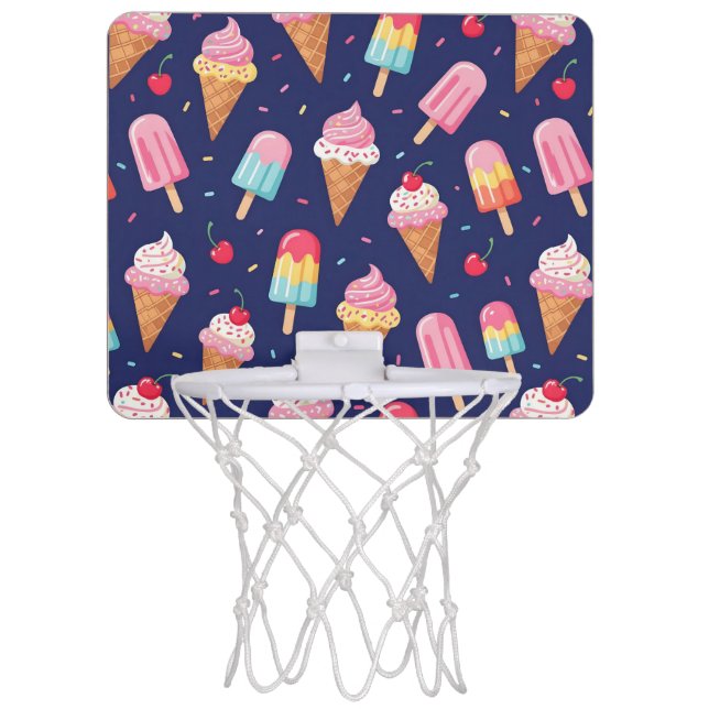 Ice cream, popsicles and cherries pattern mini basketball hoop (Front)