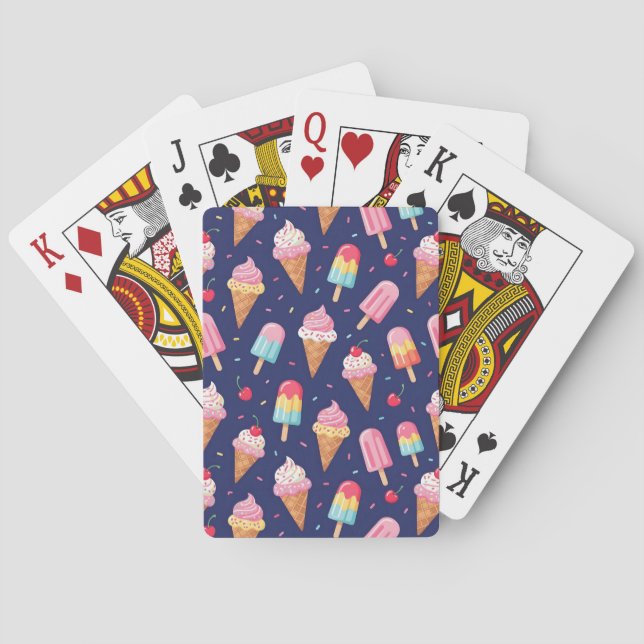 Ice cream, popsicles and cherries pattern poker cards (Back)