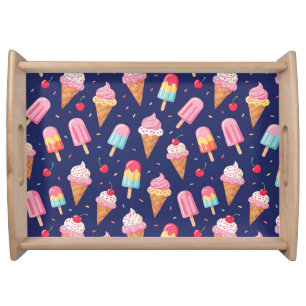 Ice cream, popsicles and cherries pattern serving tray