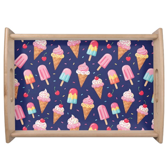 Ice cream, popsicles and cherries pattern serving tray (Front)