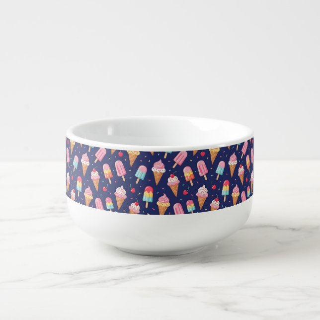 Ice cream, popsicles and cherries pattern soup mug (Front)