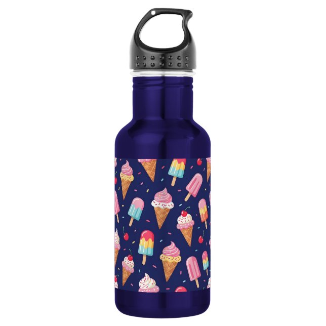 Ice cream, popsicles and cherries pattern stainless steel water bottle (Front)