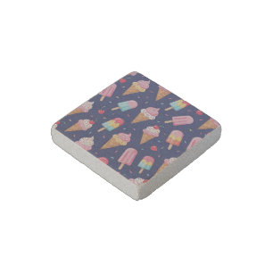 Ice cream, popsicles and cherries pattern stone magnet