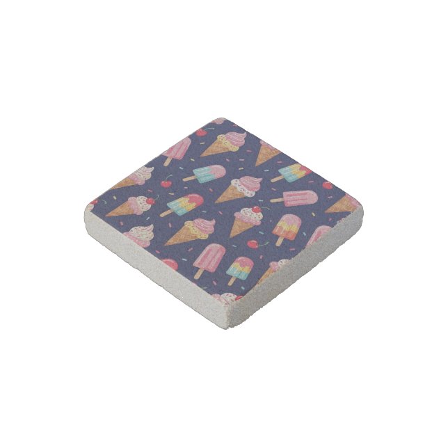 Ice cream, popsicles and cherries pattern stone magnet (Angled)