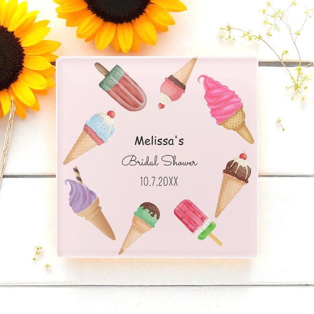 Ice Cream Popsicles Bridal Shower Birthday  Glass Coaster (Creator Uploaded)