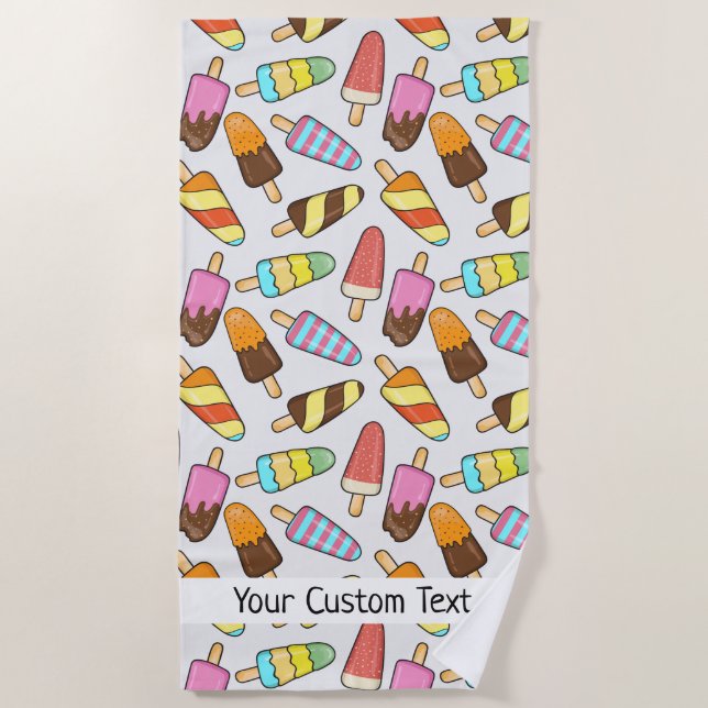 Ice Cream Popsicles custom text beach towel (Front)