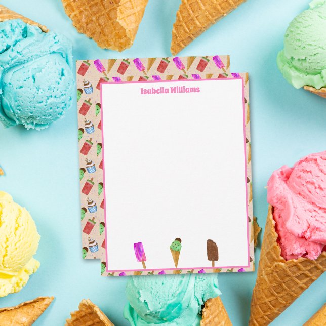 Ice Cream Popsicles Pattern Personalized  Note Card (Delightful ice cream popsicle pattern on personalized note card.)