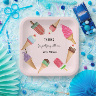 Ice Cream Popsicles Pink Party Paper Plates