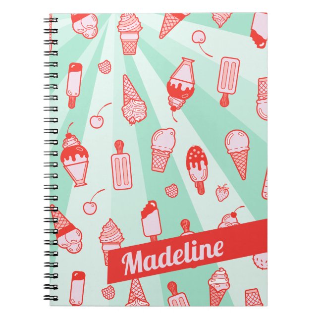 Ice Cream Print Personalized Spiral Notebook (Front)