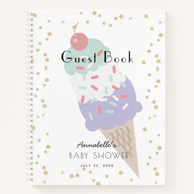 Ice Cream Purple Baby Shower Guest Book (Front)
