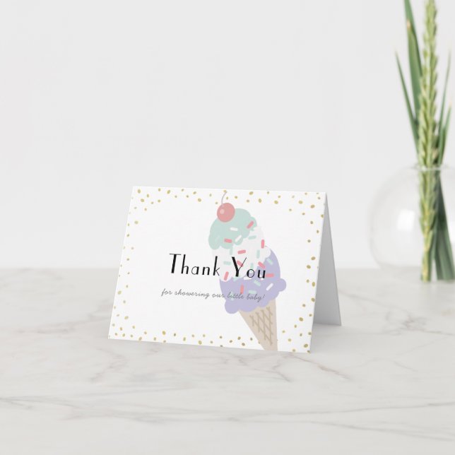 Ice Cream Purple Baby Shower Thank You Card (Front)