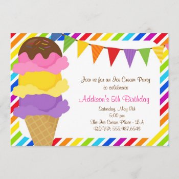 Ice Cream Rainbow Birthday Party Invitation by brookechanel at Zazzle
