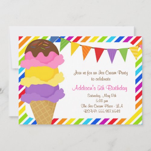 Ice Cream Rainbow Birthday Party Invitation