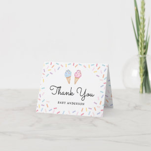 Ice Cream Rainbow Sprinkles Baby Letterpress Thank You Card