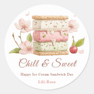 Ice Cream Sandwich Day Watercolor Classic Round Sticker