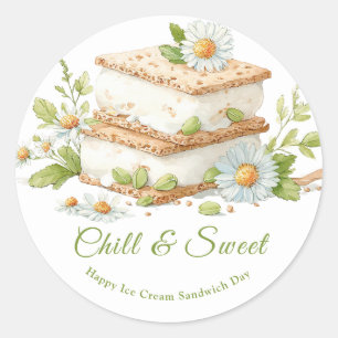 Ice Cream Sandwich Day Watercolor Classic Round Sticker