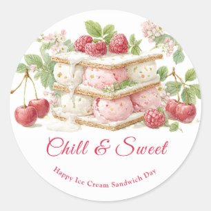 Ice Cream Sandwich Day Watercolor Classic Round Sticker