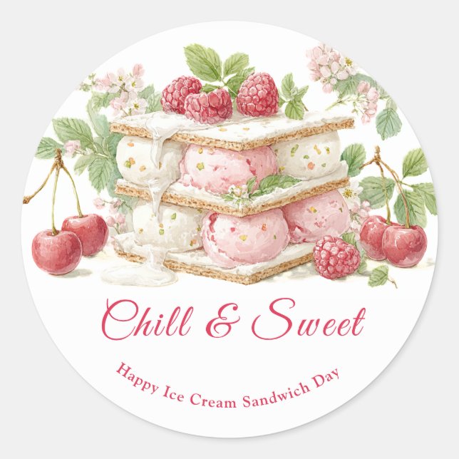 Ice Cream Sandwich Day Watercolor  Classic Round Sticker (Front)