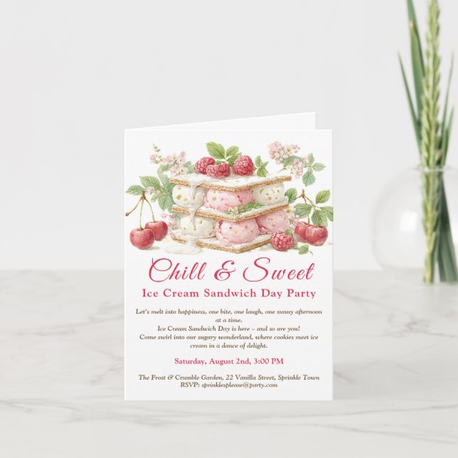 Ice Cream Sandwich Day Watercolor Invitation  (Front)