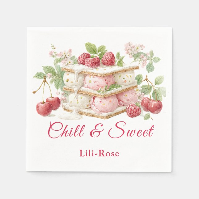 Ice Cream Sandwich Day Watercolor  Napkins (Front)