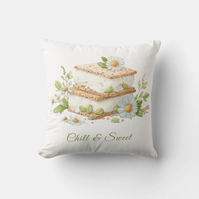 Ice Cream Sandwich Day Watercolor  Throw Pillow (Front)