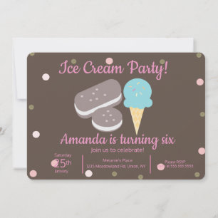 Ice-cream Scoop and Ice Cream Sandwich Confetti Invitation