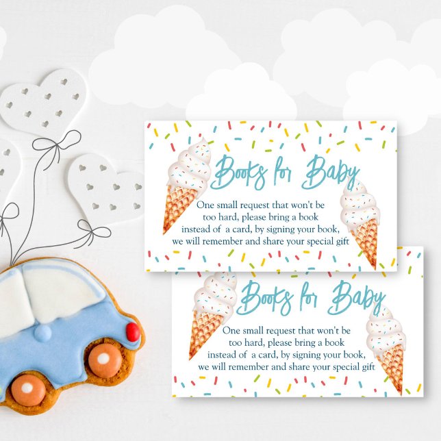 Ice cream scoop baby shower book request enclosure card (Ice cream what's the scoop baby shower book request enclosure card books for baby cards)
