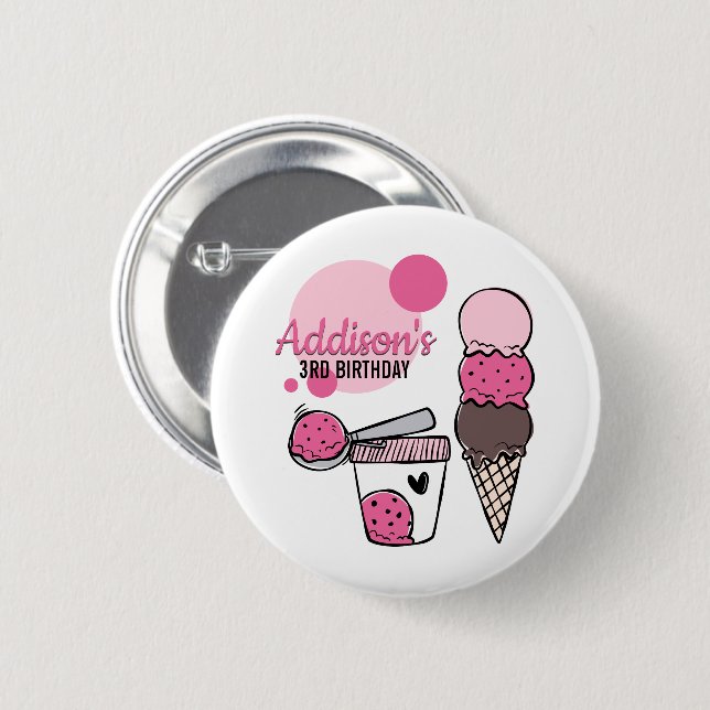 Ice Cream Scoop Birthday Party Button (Front & Back)