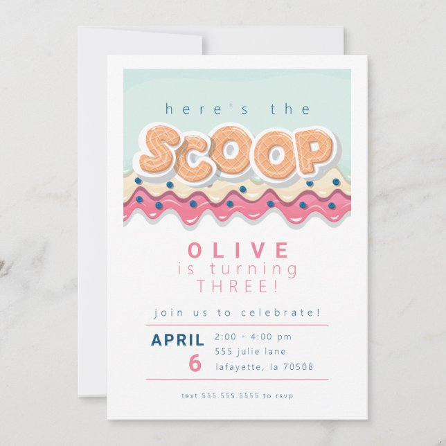 Ice Cream Scoop Birthday Party Invitations (Front)