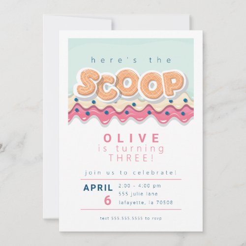 Ice Cream Scoop Birthday Party Invitations