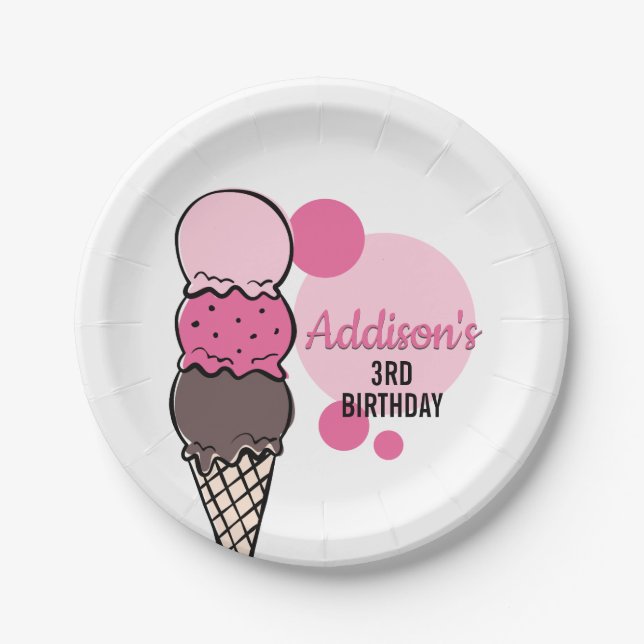Ice Cream Scoop Birthday Party Paper Plate (Front)