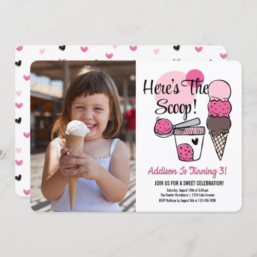 Ice Cream Scoop Birthday Party Photo Invitation