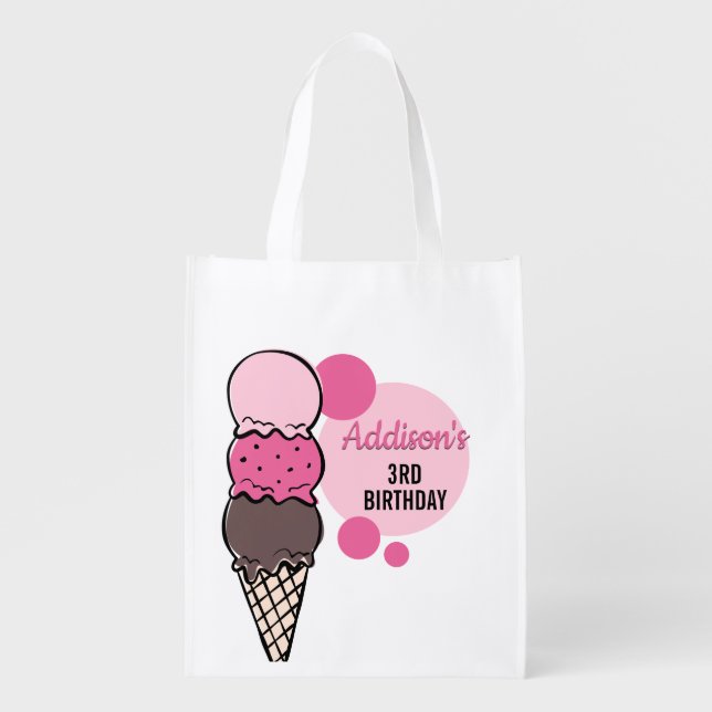 Ice Cream Scoop Birthday Party Reusable Tote Bag (Front)