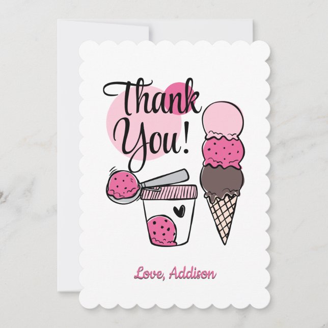 Ice Cream Scoop Birthday Party Thank You Card (Front)