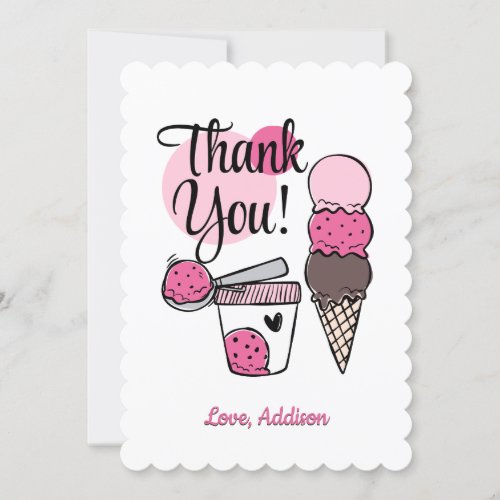 Ice Cream Scoop Birthday Party Thank You Card