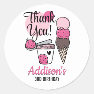 Ice Cream Scoop Birthday Party Thank You Sticker