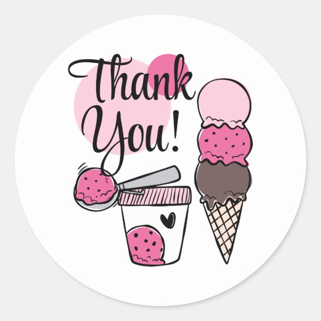 Ice Cream Scoop Birthday Party Thank You Sticker (Front)