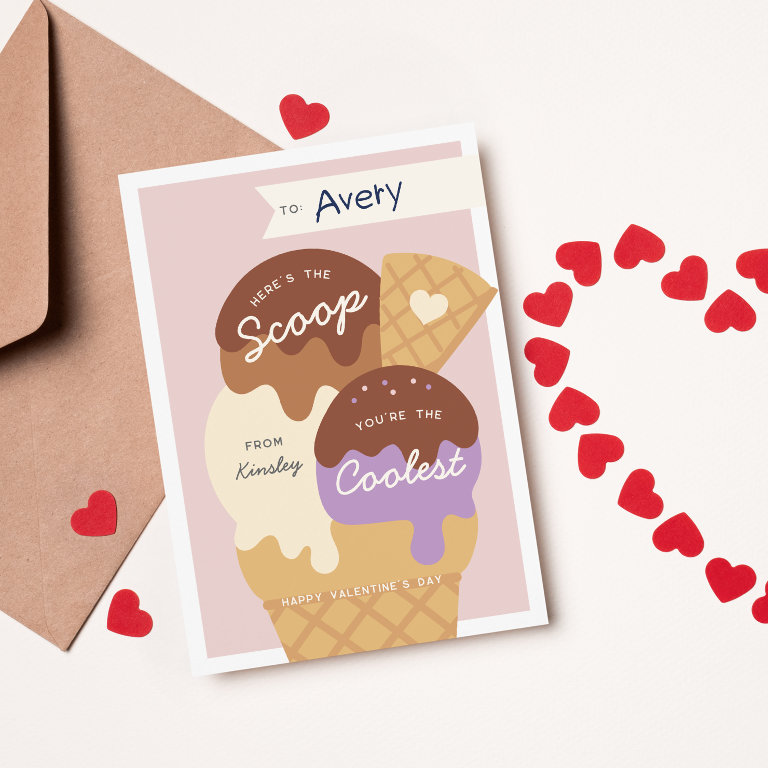 Ice Cream Scoop Classroom Valentine&#39;s Day                    Card