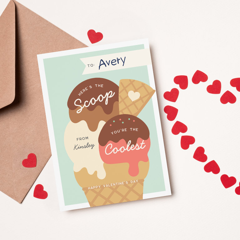 Ice Cream Scoop Classroom Valentine&#39;s Day                    Card