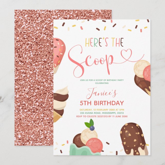 Ice Cream Scoop Girl Birthday Invitation (Front/Back)