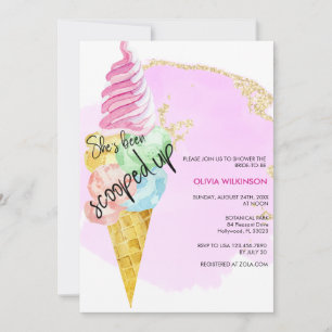 Ice Cream Scoop   Gold Pink Glitter Bridal Shower Invitation