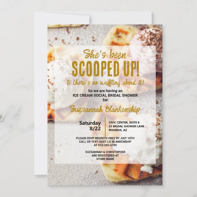 Ice Cream Scoop Heart Shaped Waffle Bridal Shower Invitation (Front)
