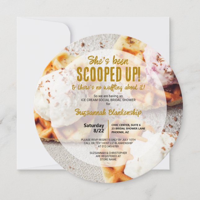Ice Cream Scoop Heart Shaped Waffle Round Shower Invitation (Front)