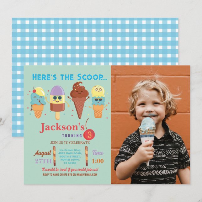 Ice Cream Scoop Shop Boys Cool Lolly Invitation (Front/Back)