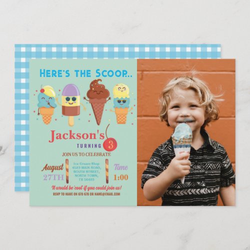 Ice Cream Scoop Shop Boys Cool Lolly Invitation