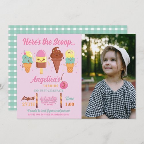 Ice Cream Scoop Shop Cute Girls Lolly Invitation