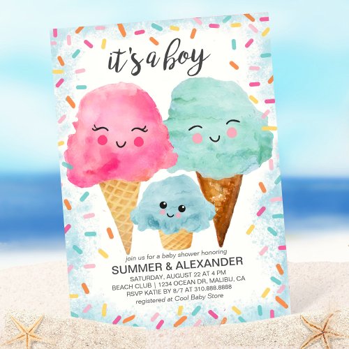 Ice Cream Scoop Sprinkle Summer Boy Baby Shower Invitation