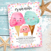 Ice Cream Scoop Sprinkles Spanish Girl Baby Shower Invitation